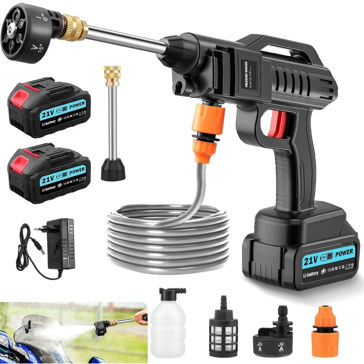 21V Wireless Pressure Washer with 2 Batteries for Car