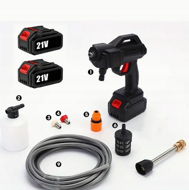 21V Wireless Pressure Washer with Accessory Kit+Folding Bucket