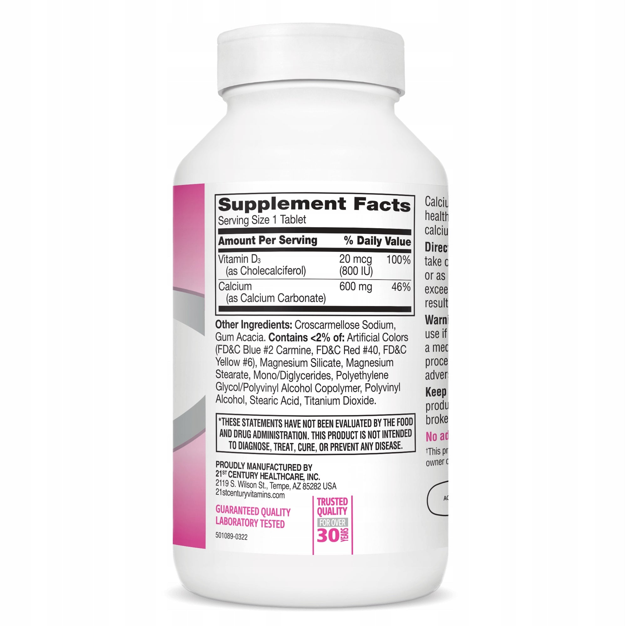21st Century Calcium 600mg + D3 - Calcium + Vitamin D3 400 tablets Brand 21st Century