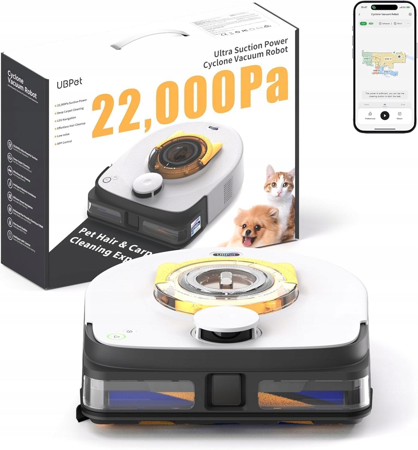 22000PA CLEANING ROBOT FOR PET HAIR CYCLONE WIRELESS WI-FI