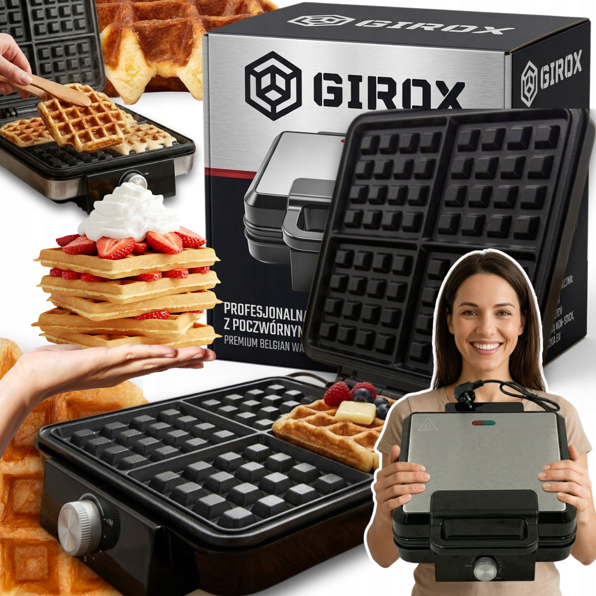 2200W 4 WAFFLE MAKER AT THE SAME TIME STRONG FAST RELIABLE ADJUSTMENT Packaging status original