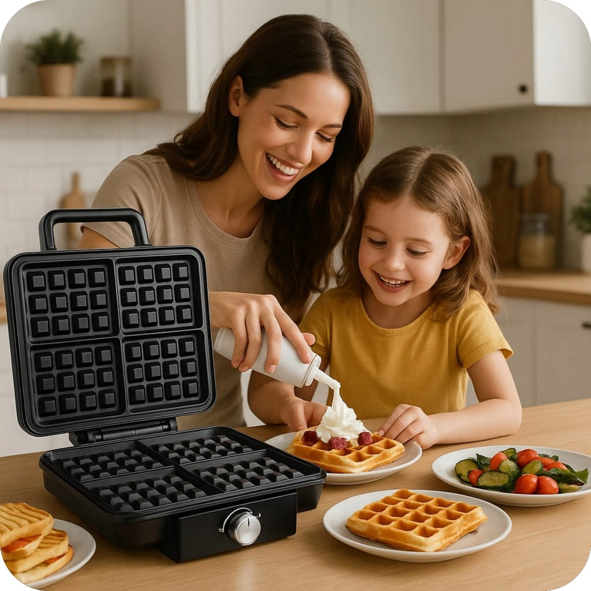 2200W 4 WAFFLE MAKER AT THE SAME TIME STRONG FAST RELIABLE ADJUSTMENT Power rating 1800 W