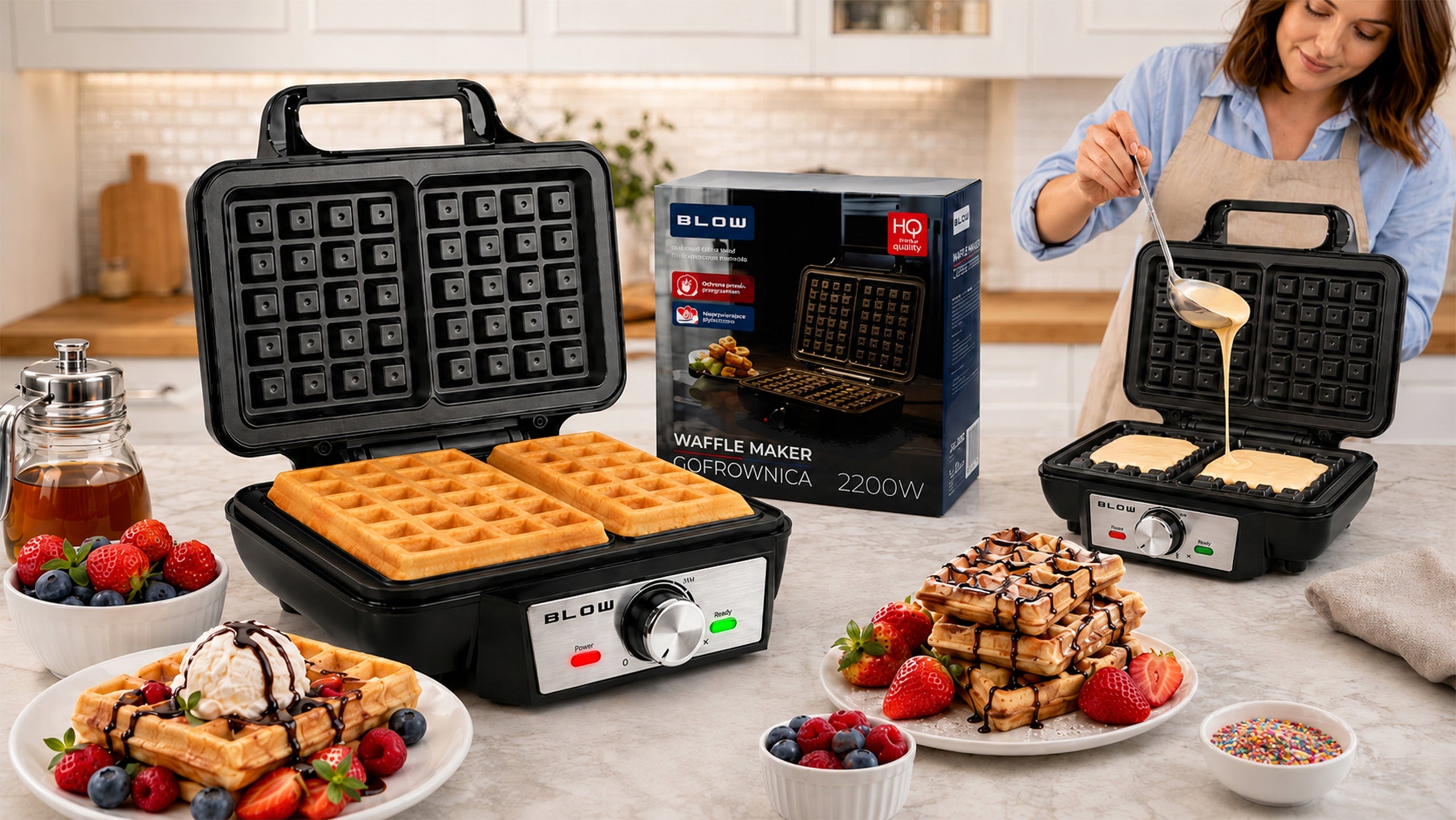 2200W ELECTRIC WAFFLE MAKER WITH TEMPERATURE CONTROL 2 LARGE CRISPY WAFFLES Model 2200W