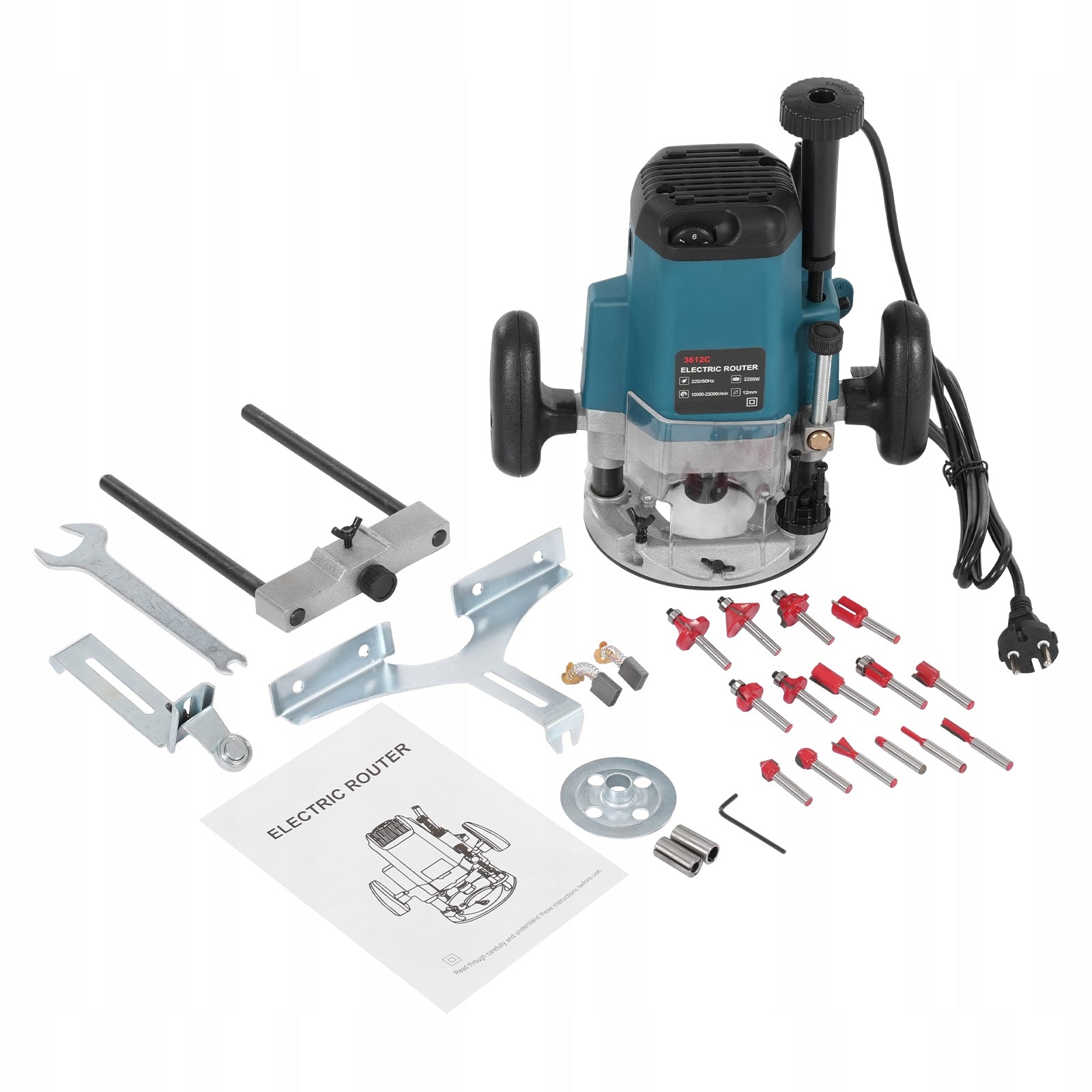 2200W Electric Router Kit with 15 Bits 6 Variable Speeds Wood Trimmer