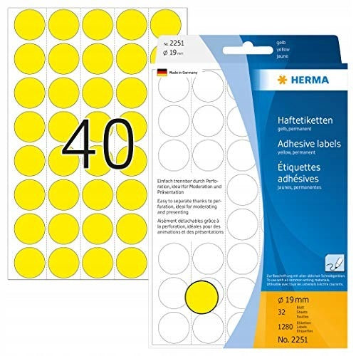 2251 MULTIFUNCTIONAL LABELS/COLORED DOTS Ø 19 MM ROUND YELLOW FOR HOME Packaging status original