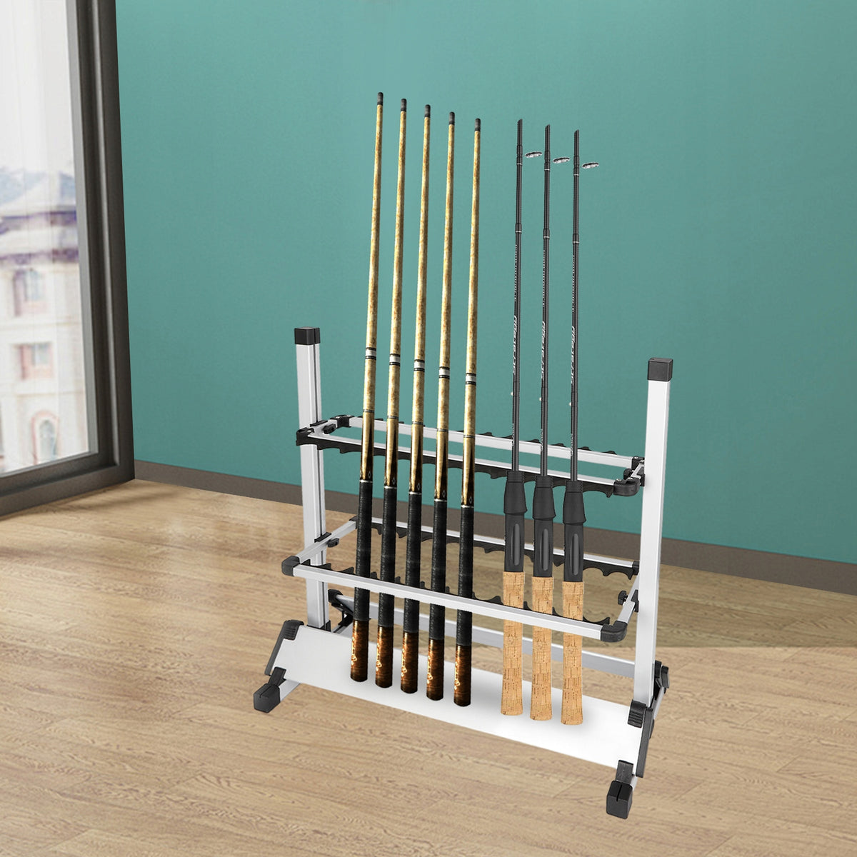 24-POLE ALUMINUM ALLOY ROD RACK, INDEPENDENT ROD HOLDER Packaging status original