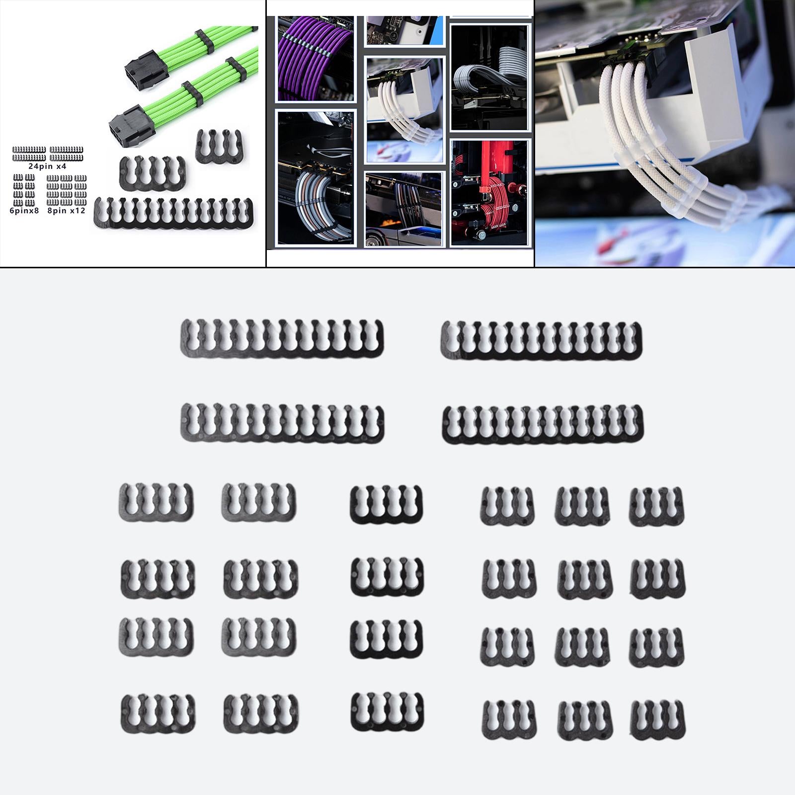 24 Pieces Cable Comb 24 Pin 8 Pin 6 Pin Computer Cable Ties Fit for Black