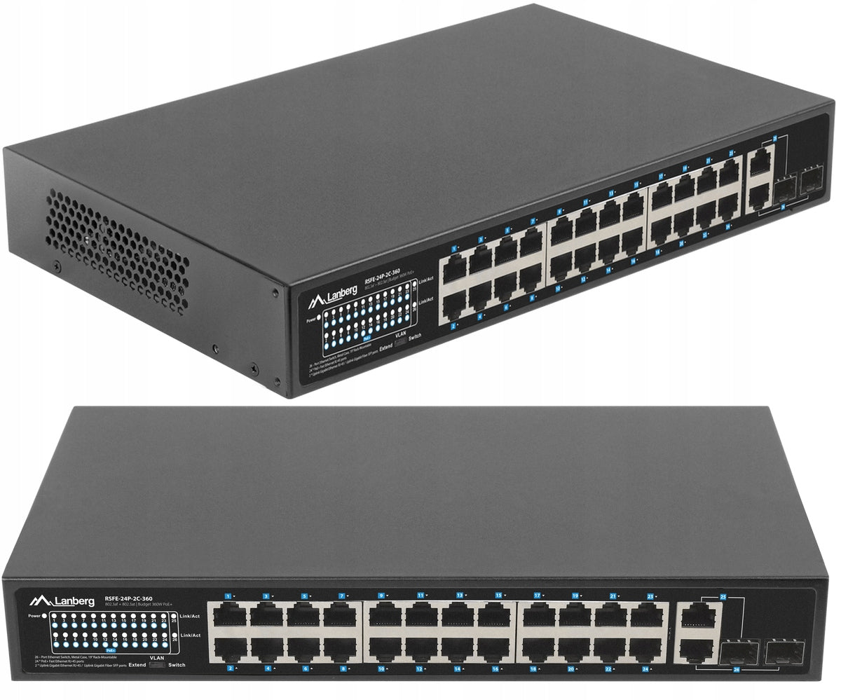 24-Port Gigabit PoE+ Rackmount Switch with 2 SFP Combo Ports - 250W