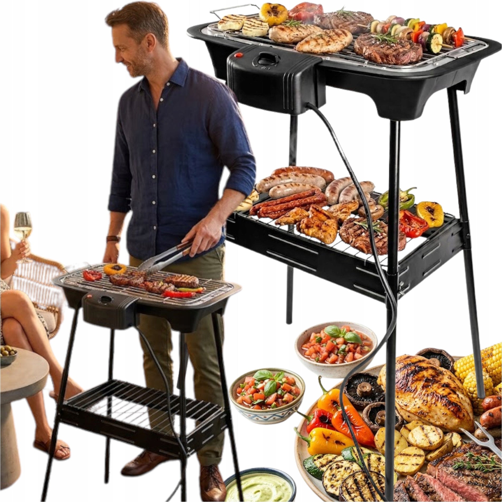2400W ADJUSTABLE ELECTRIC GRILL ON RACK REMOVABLE HOUSE/GARDEN