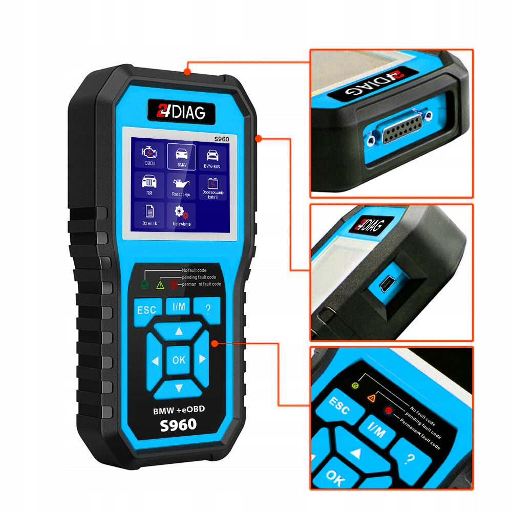 24DIAG S960 BMW MINI OBD2 INTERFACE DIAGNOSTIC TESTER COMPUTER SCANNER PL Manufacturer code KOMPUTER SKANER S960 eOBD OBDII j.Polski
