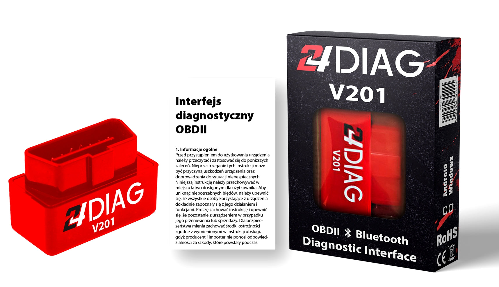 24DIAG V201 ELM327 BLUETOOTH OBD2 DIAGNOSTIC INTERFACE ANDROID OBDII BT Brand 24Diag