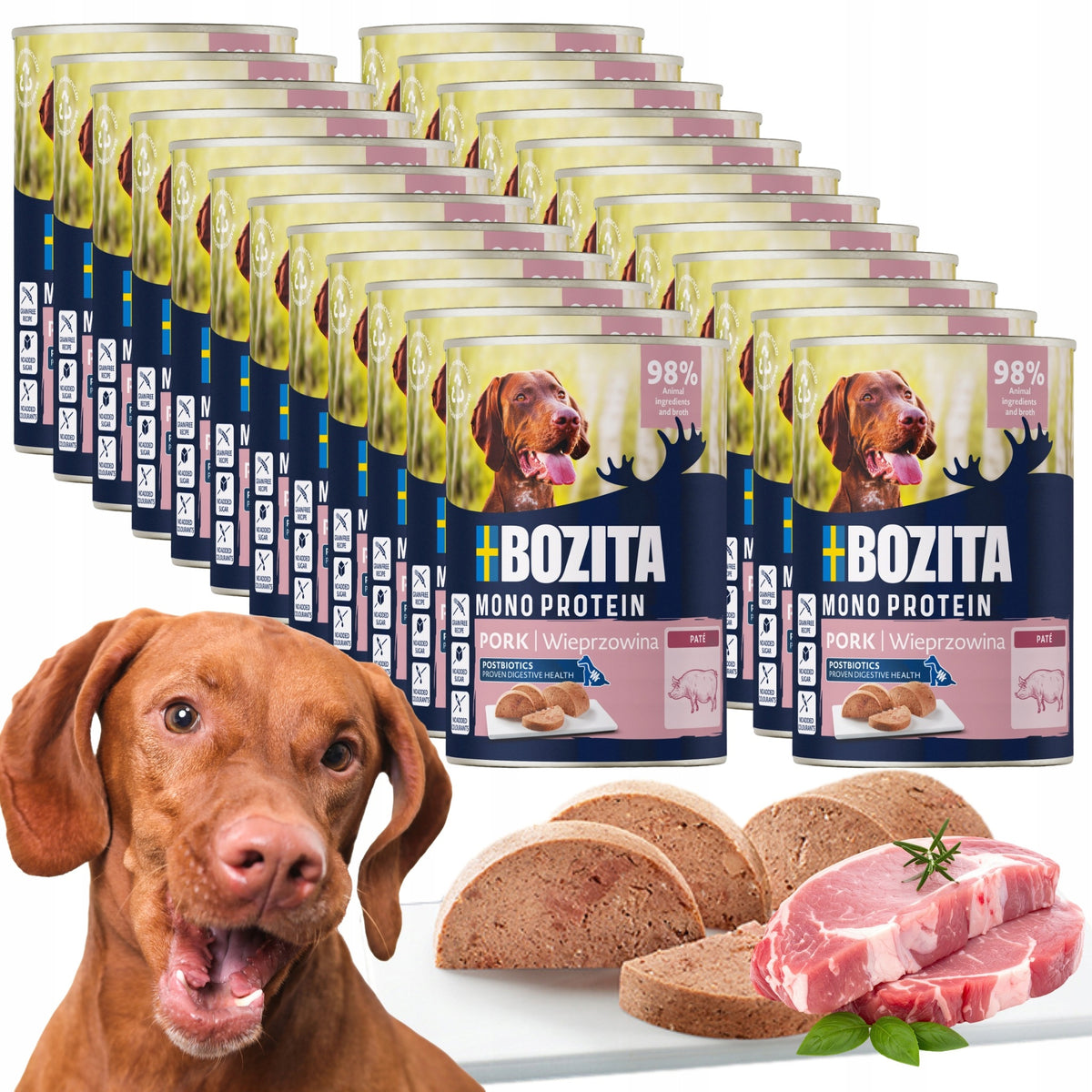 24X BOZITA WET FOOD PATE FOR DOG CAN PORK 400 G
