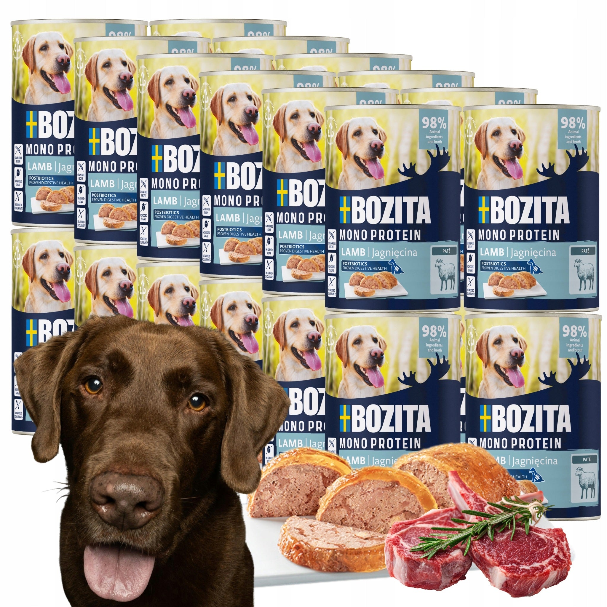 24X BOZITA WET FOOD PATE FOR DOG MONO PROTEIN LAMB 800G