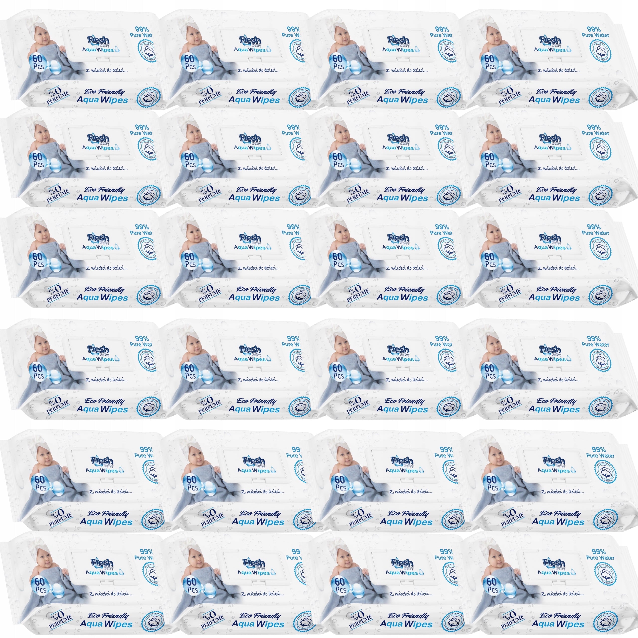 24x AQUAWIPES WET WIPES CHILDREN AQUA WIPES WET 99% 1440pcs