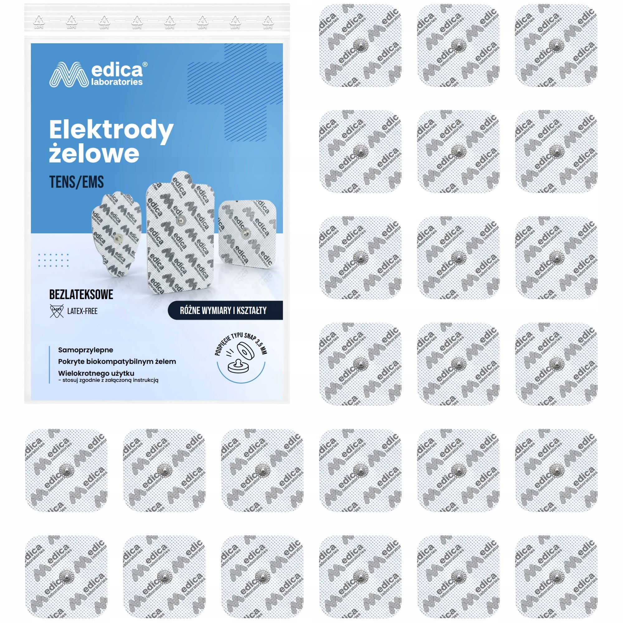 24x GEL ELECTRODES FOR ELECTROSTIMULATION 5x5 PADS TENS EMS (SNAP)