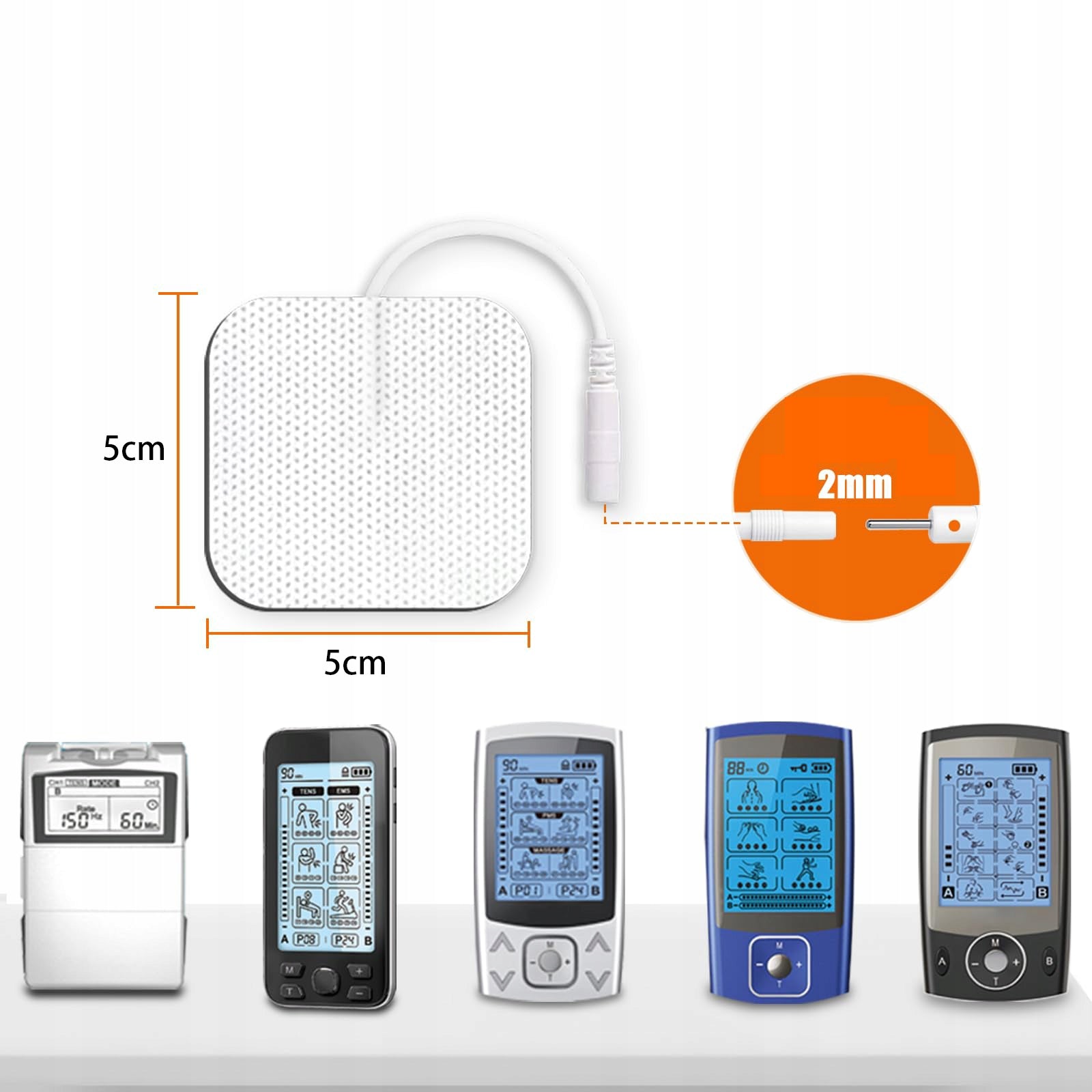 24x gel electrodes 5x5cm pin 2 mm TENS EMS SANIT Color white