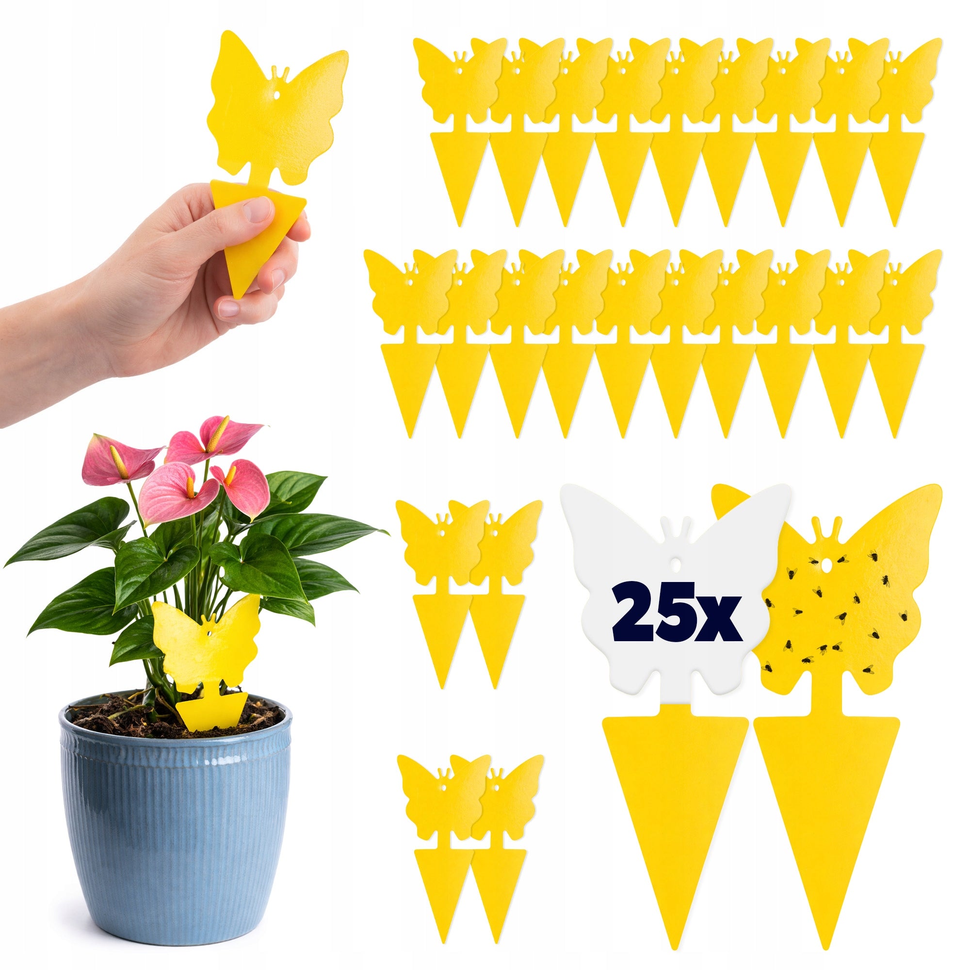 25 PCS YELLOW INSECT STICK APHIDS EARTHWORMS BOW TIES STICKS FOR POTS GLUE