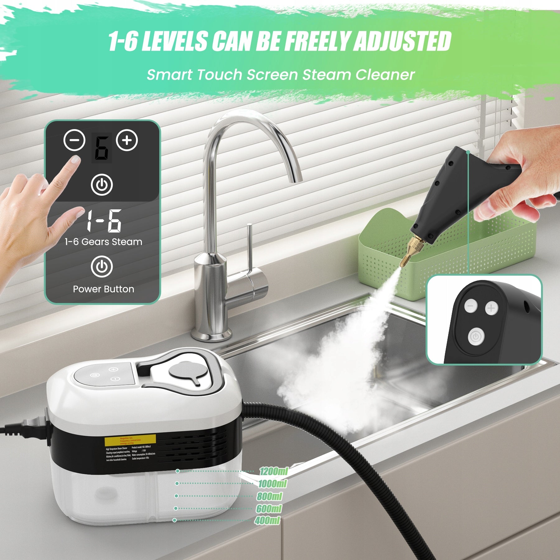 2500W 4.5Bar Steam cleaner, 1200ml, 6-speed and 4 attachments Type steamer