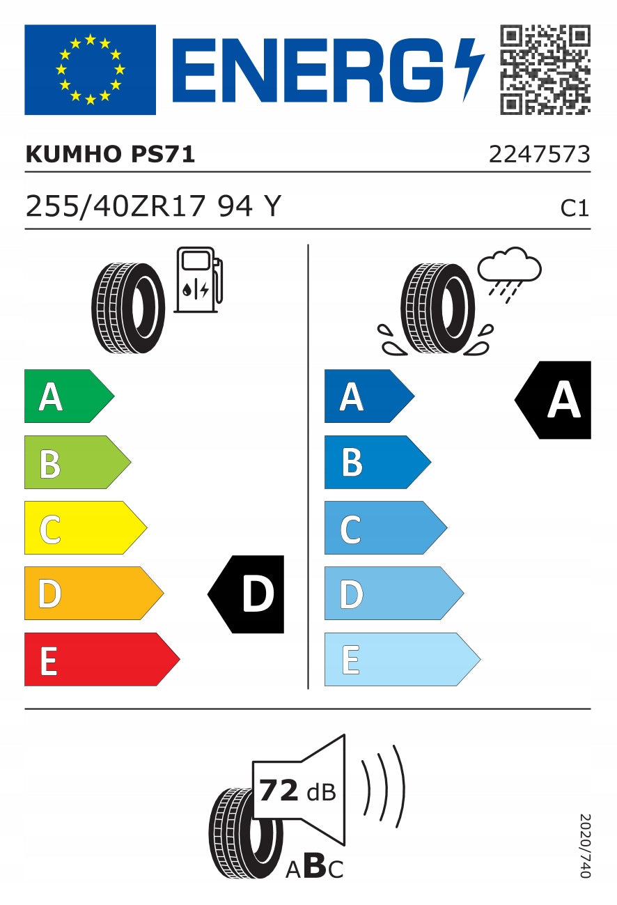 255/40/17 Y FR Kumho ECSTA Year of manufacture 2025