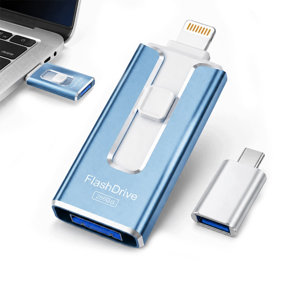 256GB Flash Drive 4in1 iOS, USB 3.0, USB-C and Lightning Flash Drive for Phone