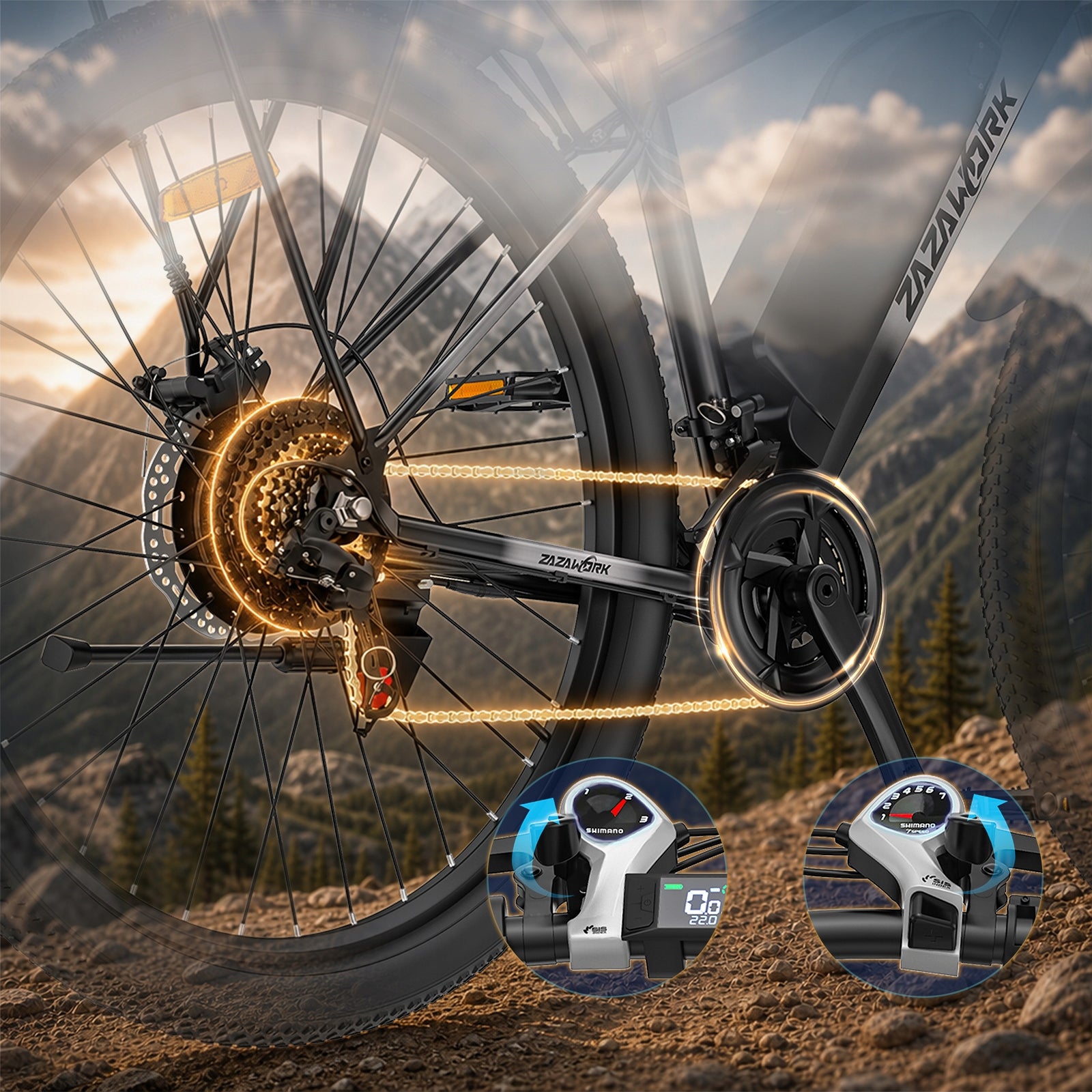 :) 29" Off-road Electric Bike ZAZAWORK CF29 250W 48V 15AH Shimano 21 Model ZAZAWORK CF29 250W 36V 15AH 100KM 29"