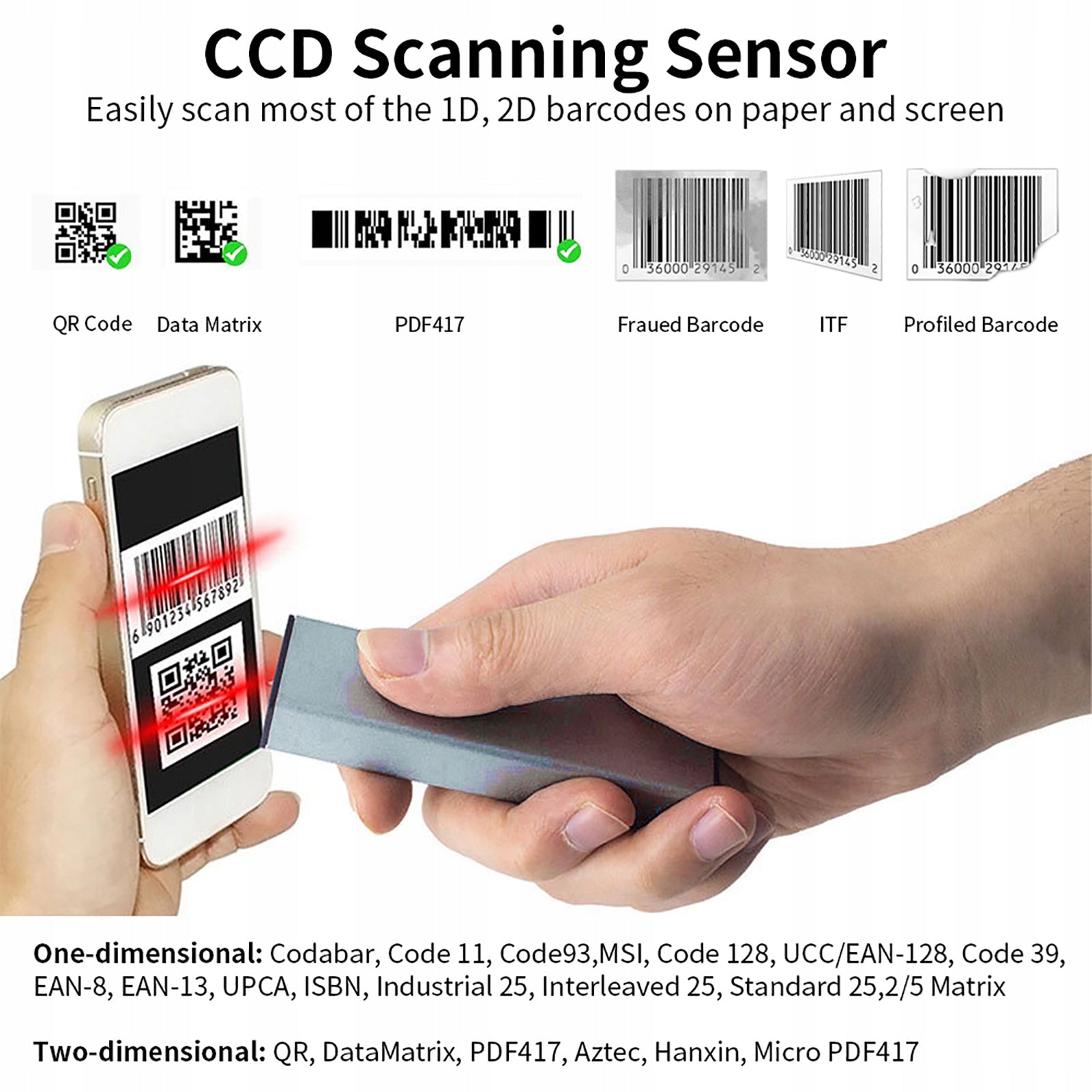 2D 1D QR Barcode Scanner 3 in 1 BT and 2,4GHz Wireless and V8