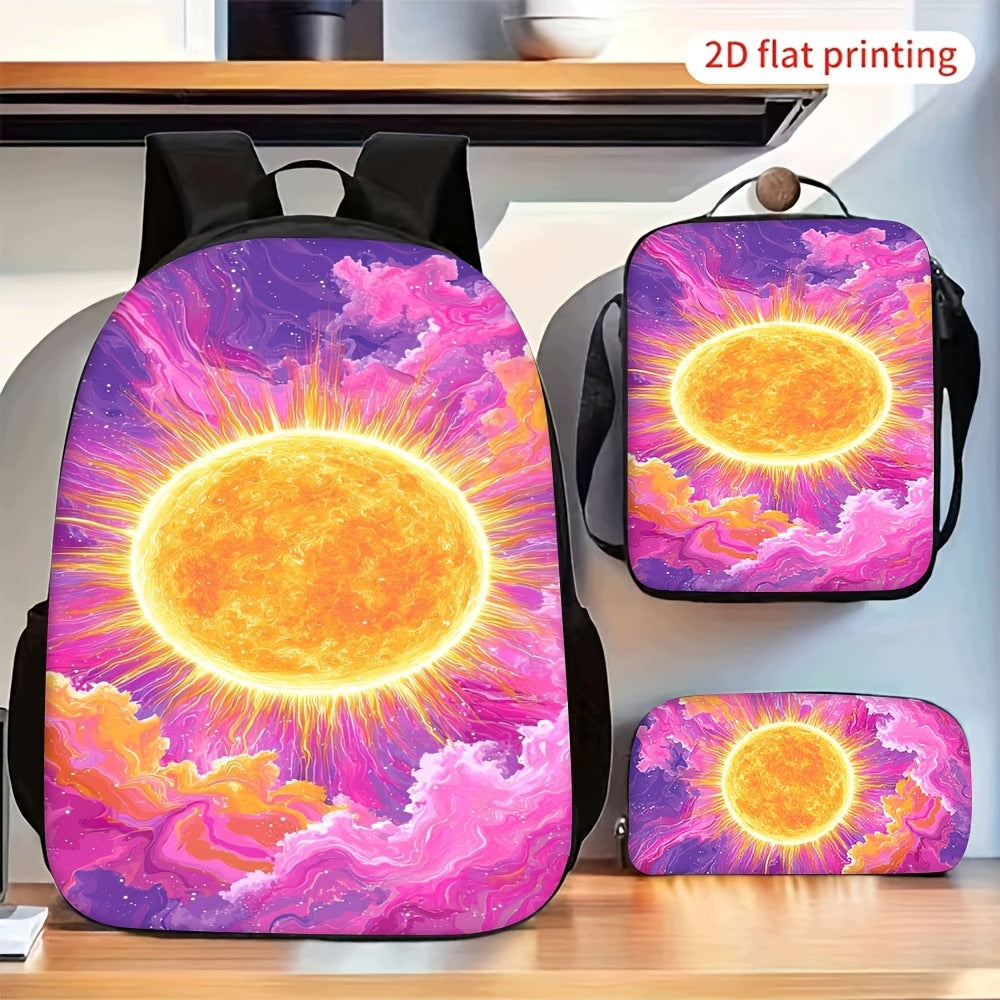 2D Flat Printing Bright Sun Purple Pink Cloud Bag Set