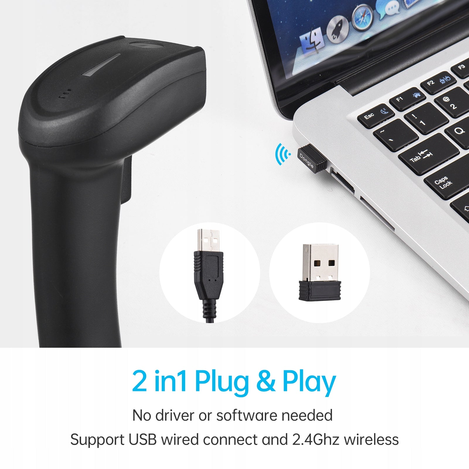 2D Wireless 2.4G Barcode Scanner Portable USB Connected 1D QL