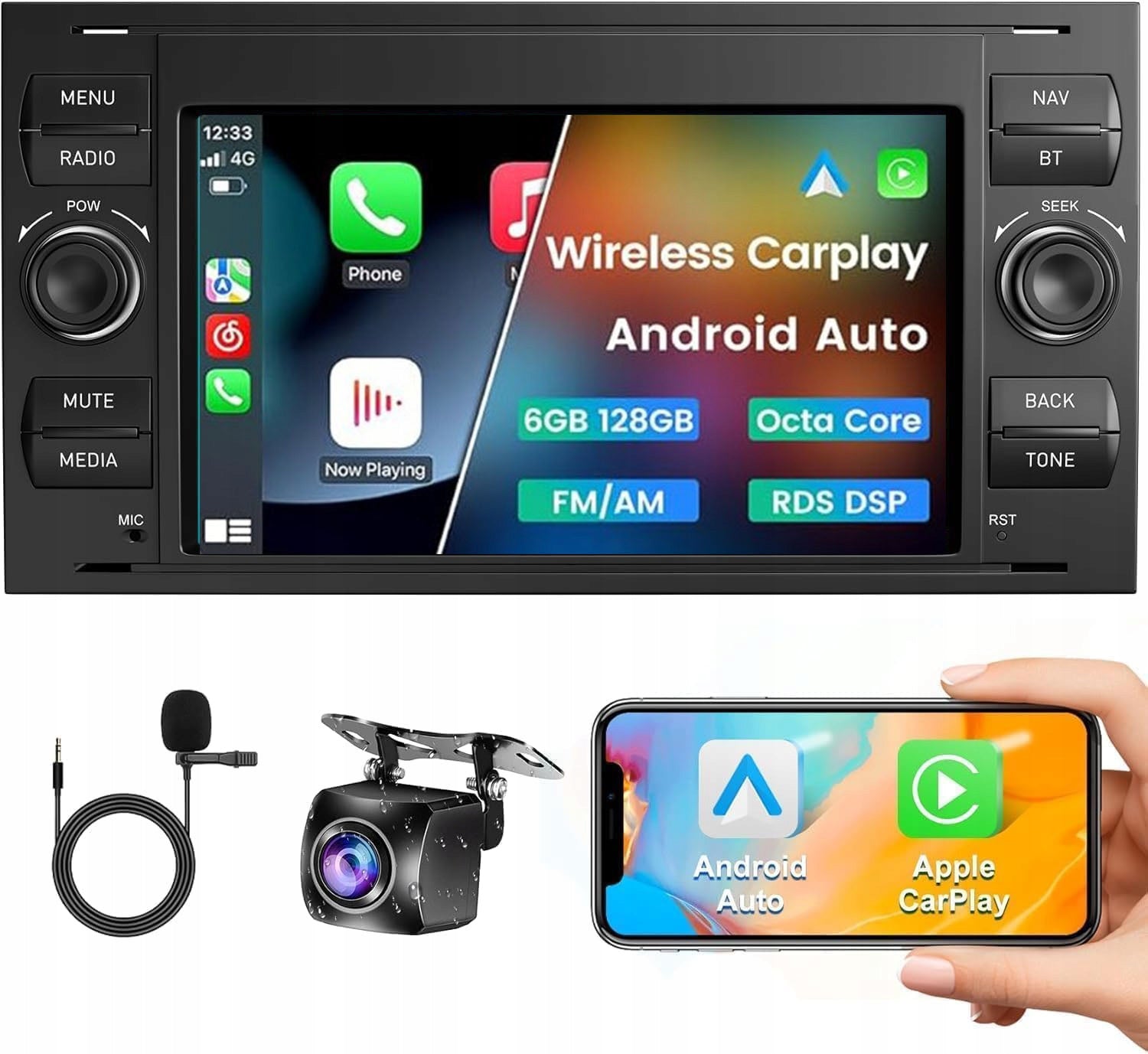 2DIN ANDROID RADIO NAVIGATION FOR FORD FIESTA KUGA MK1 1 AND 6/128GB CARPLAY 4G