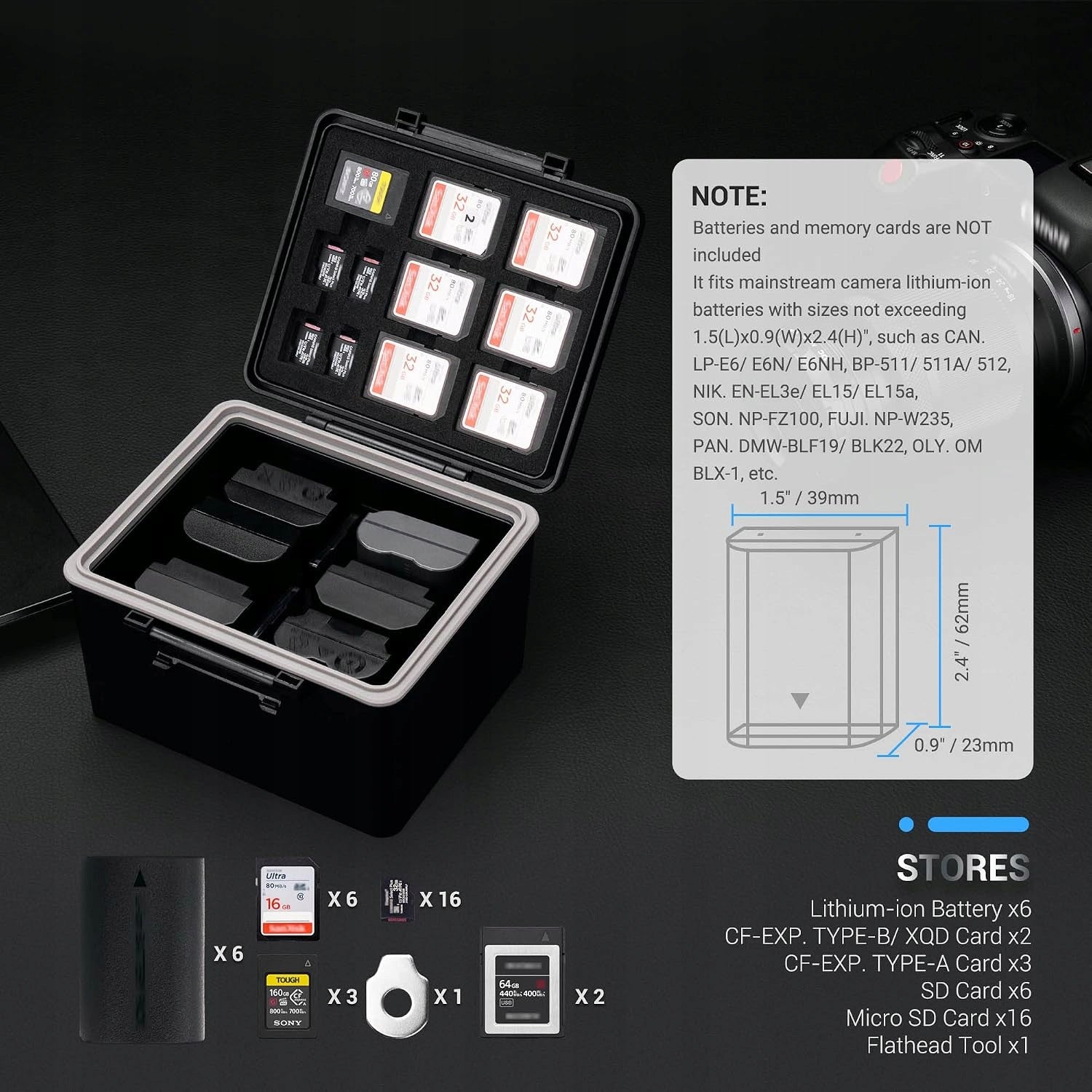 2IN1 BATTERY CASE AND CAMERA MEMORY CARDS WATERPROOF FOR 6 BATTERIES Model JJC Etui na karty pamięci 2 w 1 i etui na baterie