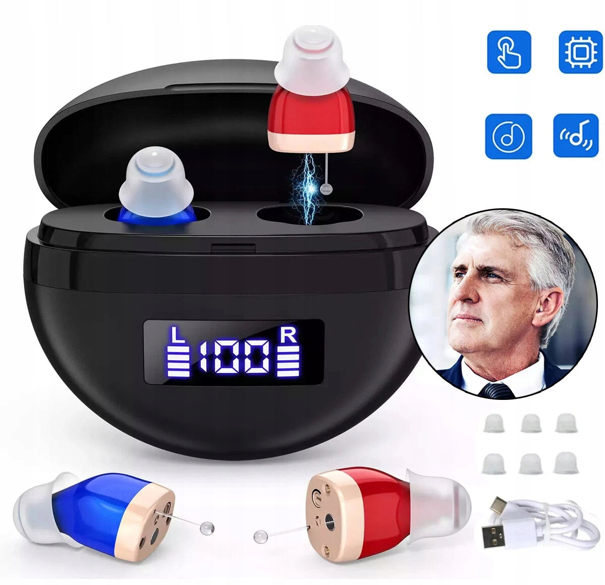 2IN1 CORDLESS DIGITAL HEARING AIDS IN MAGNETIC CASE FOR