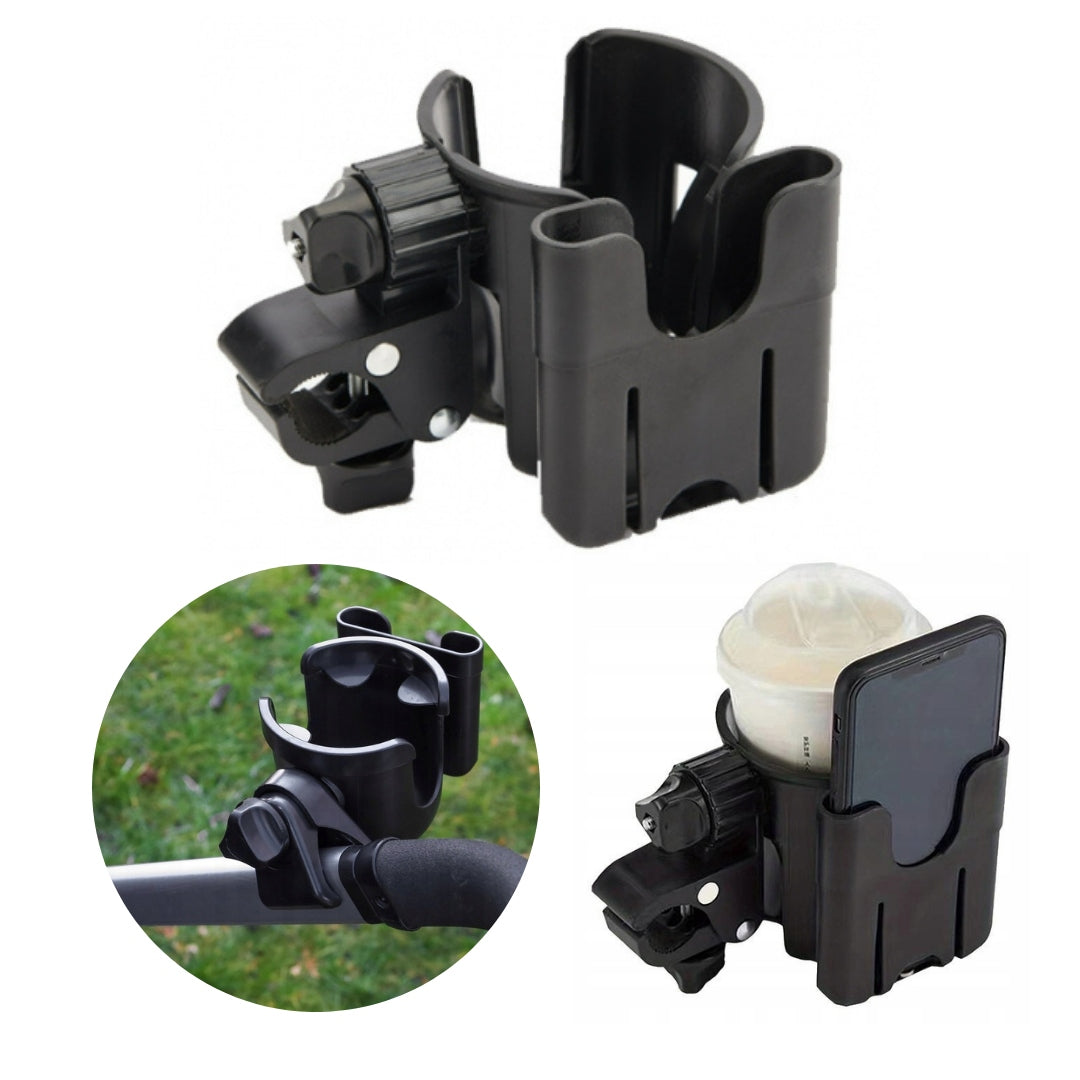 2IN1 CUP HOLDER PHONE FOR STROLLER SOLID BLACK PRACTICAL