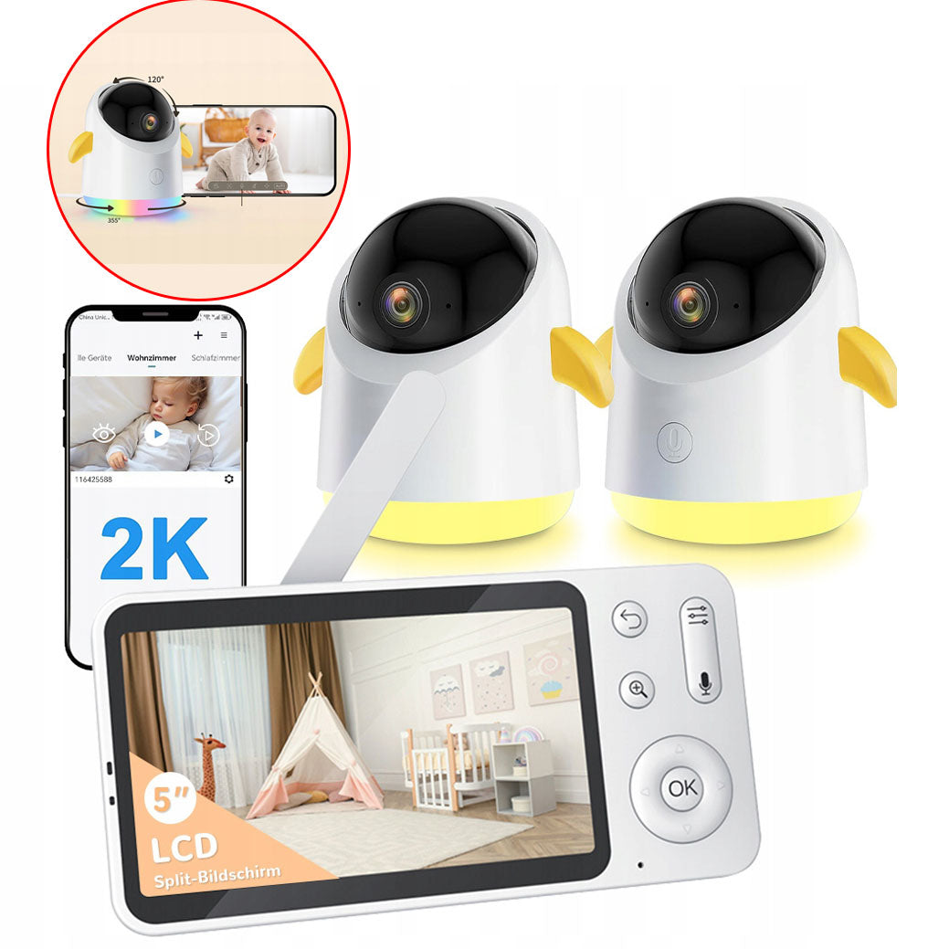 2K 3MP BABY MONITOR WITH 2 CAMERA WIFI LCD 5" ROTATING NIGHT ZOOM