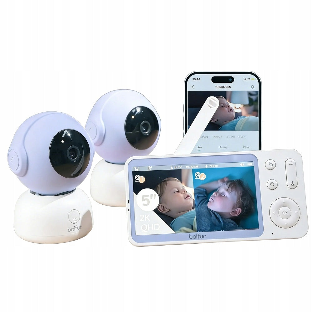 2K/3MP Baby Monitor with 2 Cameras and 5 Inch HD IPS Display