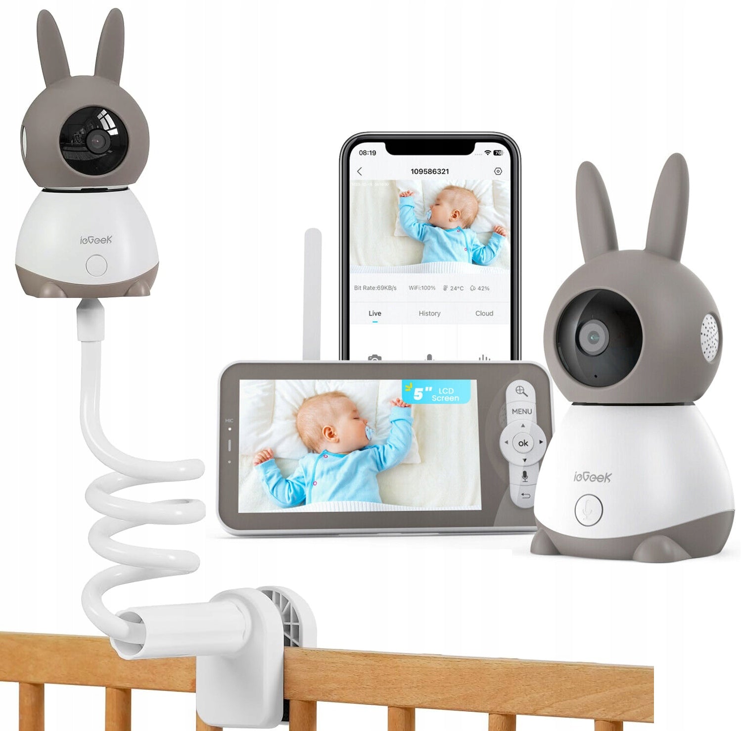 2K 3MPx BABY MONITOR ELECTRONIC CAMERA WIFI MONITOR 5'' LCD + ROTARY HOLDER Packaging status original