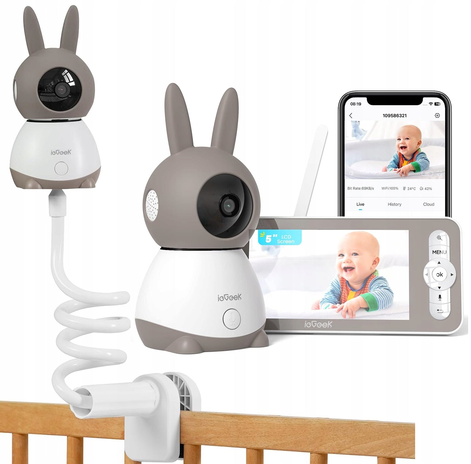 2K 3MPx BABY MONITOR ELECTRONIC CAMERA WIFI MONITOR 5'' LCD + ROTARY HOLDER