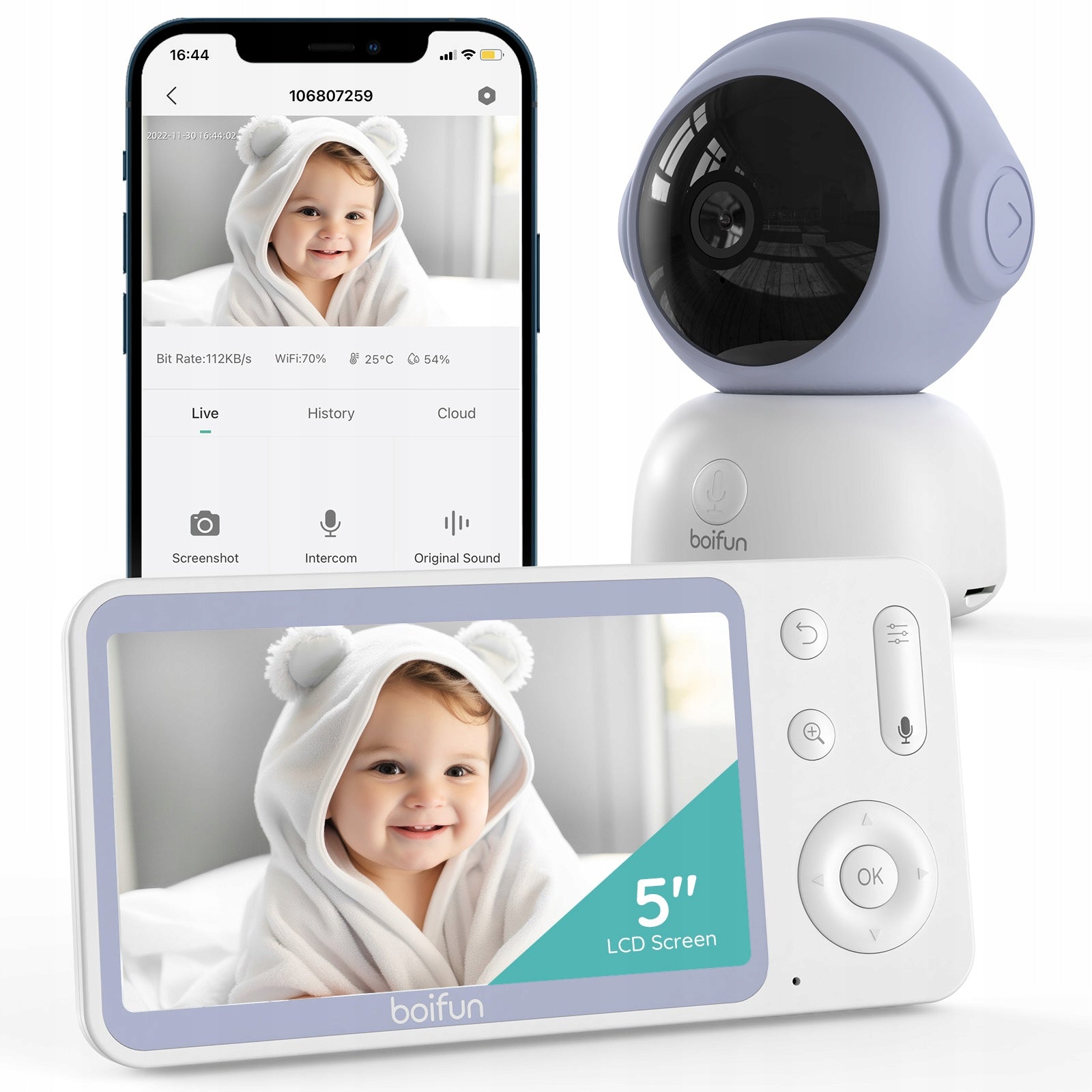 2K 5" Wireless Rotating Baby Monitor Electronic WIFI VOX LCD ZOOM Camera