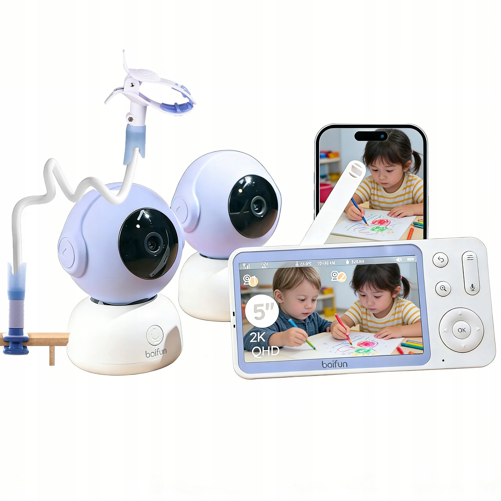 2K BABY MONITOR WIFI WITH CAMERA 3MPX 5" ROTATING 360° 4xZoom WITH HANDLE
