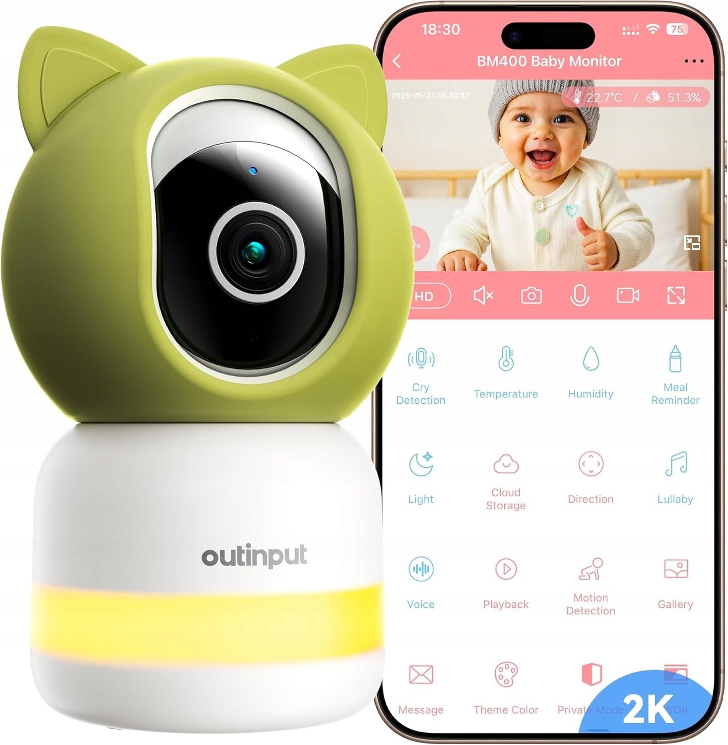 2K BABY MONITOR WITH WI-FI CAMERA, TRACKING, LULLABIES AND AUDIO