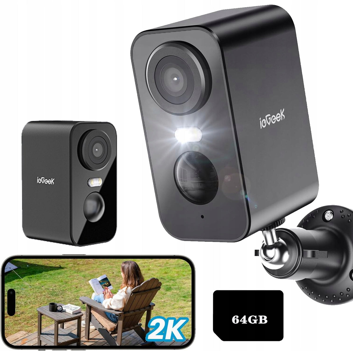 2K BATTERY OPERATED CAMERA WIRELESS AUDIO IP WIFI 3MPx DOUBLE SIDED AUDIO 64GB