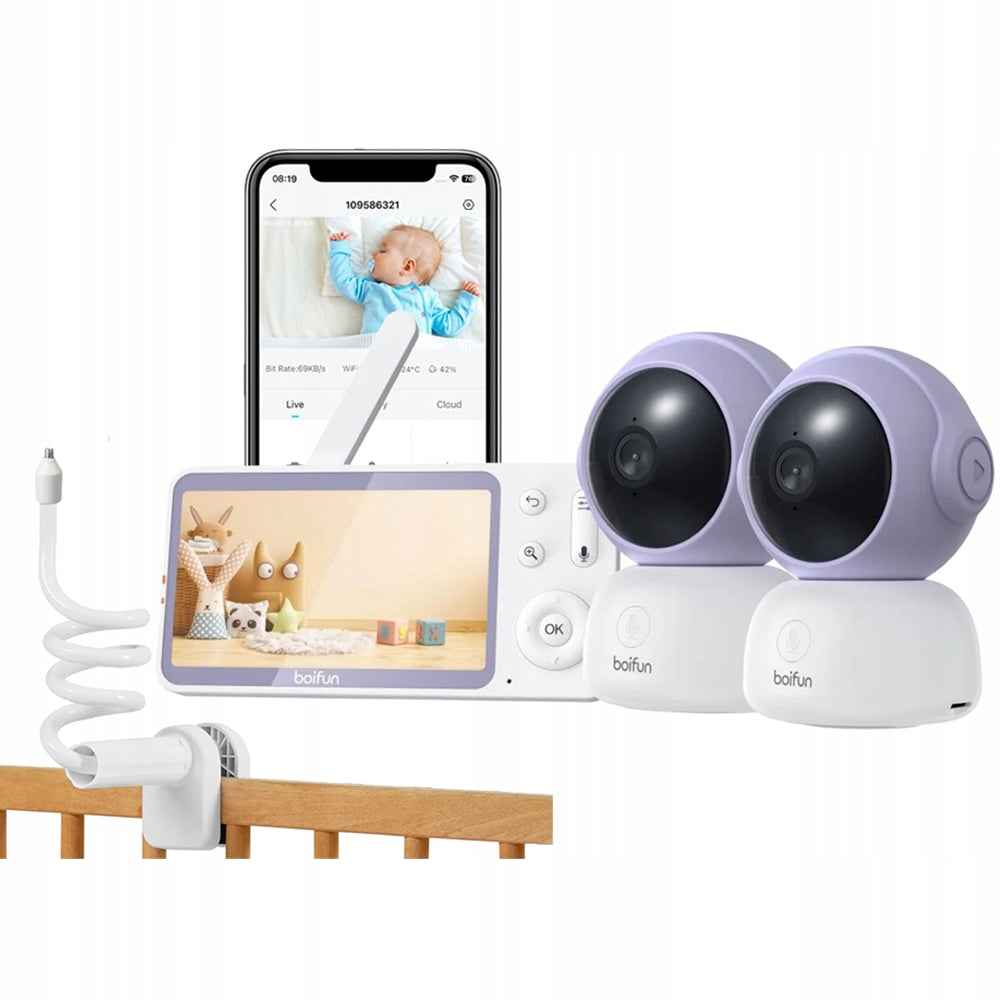 2K Baby Monitor with 2 Cameras and Audio Function, 5" Zoom HD Screen