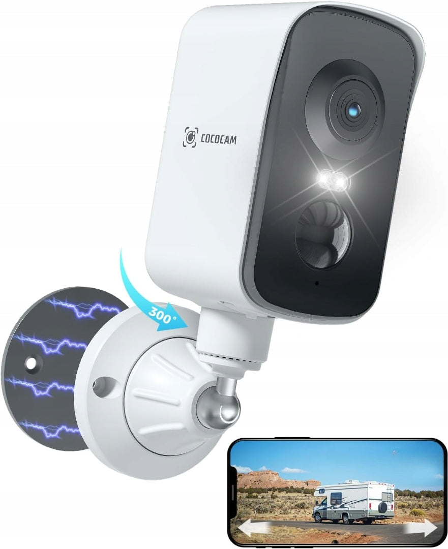 2K OUTDOOR SECURITY CAMERA COCOCAM 360° IP66 RECHARGEABLE