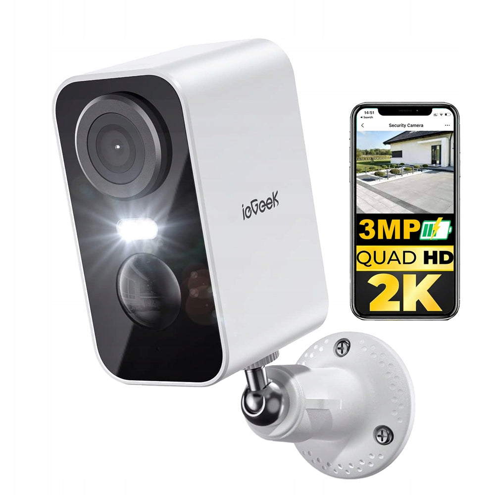 2K Outdoor Security Camera with Rechargeable Wireless WiFi Camera