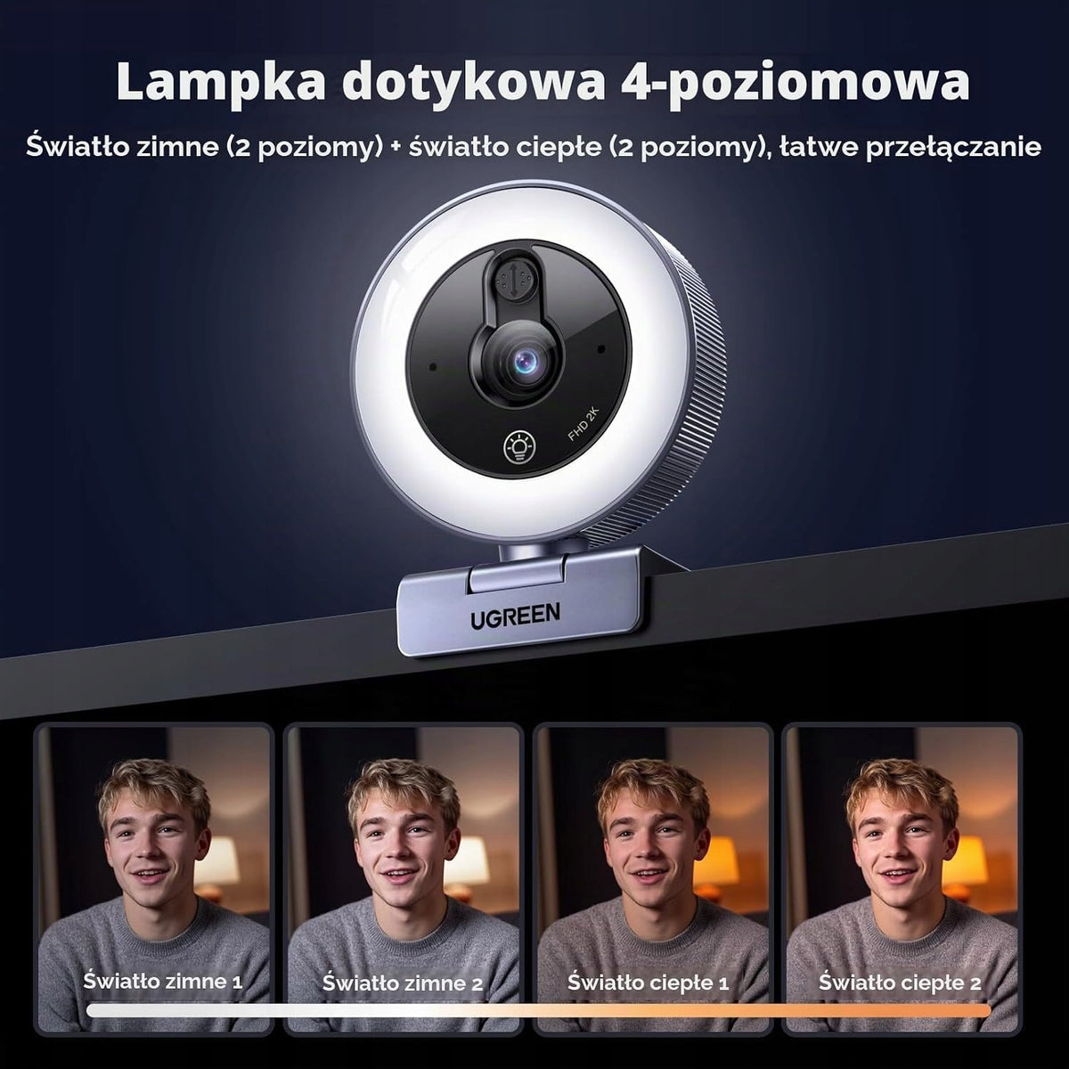 2K USB WEBCAM WITH LED LAMP MICROPHONE UGREEN FINECAM LITE CABLE Manufacturer code 65857