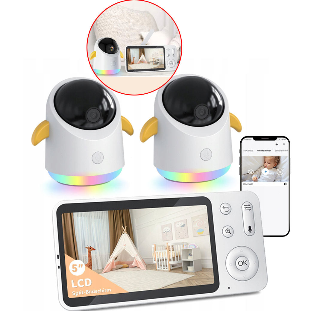 2K WIFI NANNY WITH TWO 2 LCD ROTATING CAMERAS 5" ZOOM NIGHT MODE