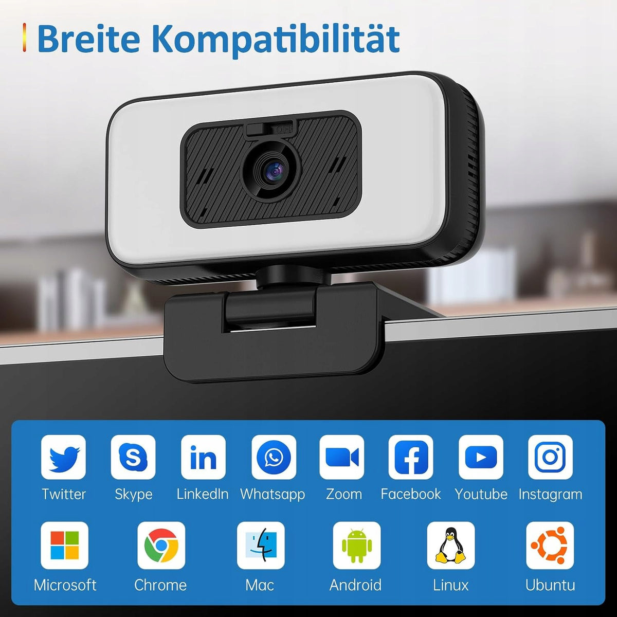 2K Webcam USB Microphone LED Lamp Zoom Conferences Manufacturer code Kamera Internetowa 2K LED Mikrofon USB