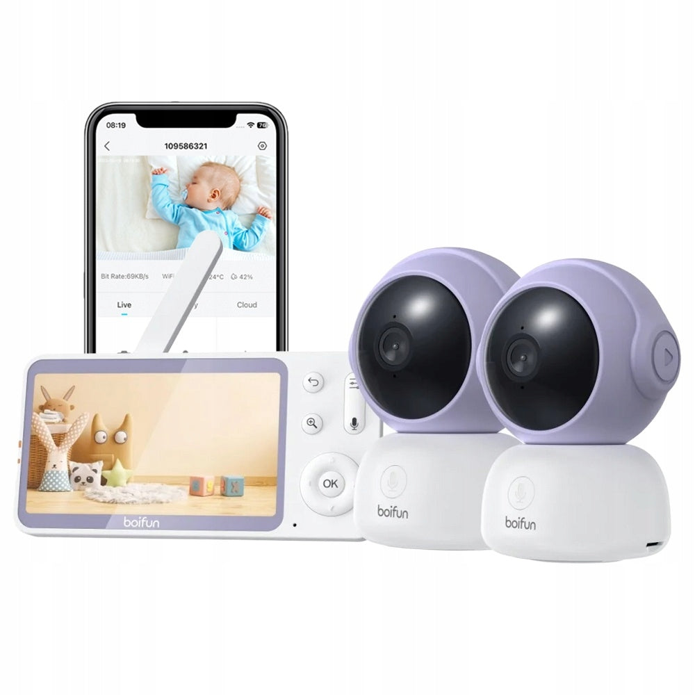 2K Wi-Fi Baby Monitor with 2 Cameras Smartphone App and Function