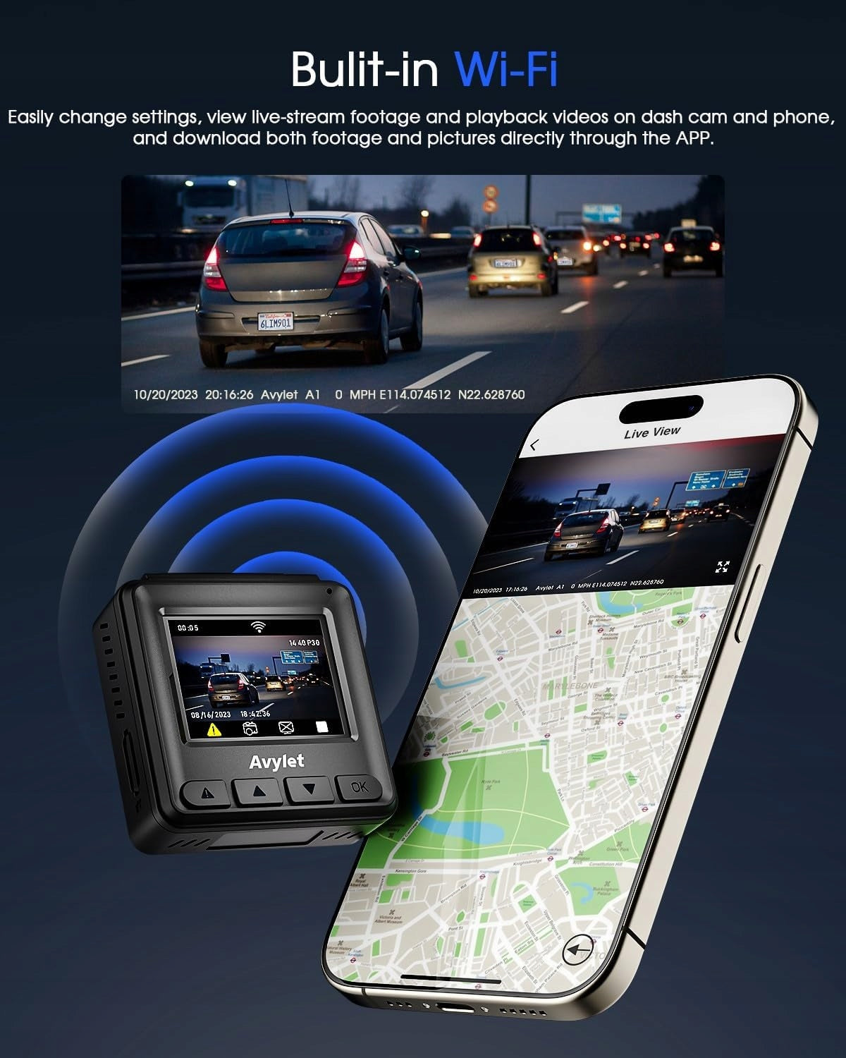 2K WiFi Car Camera With GPS, IPS, 170° Wide Angle, WDR, Night Vision Brand no brand