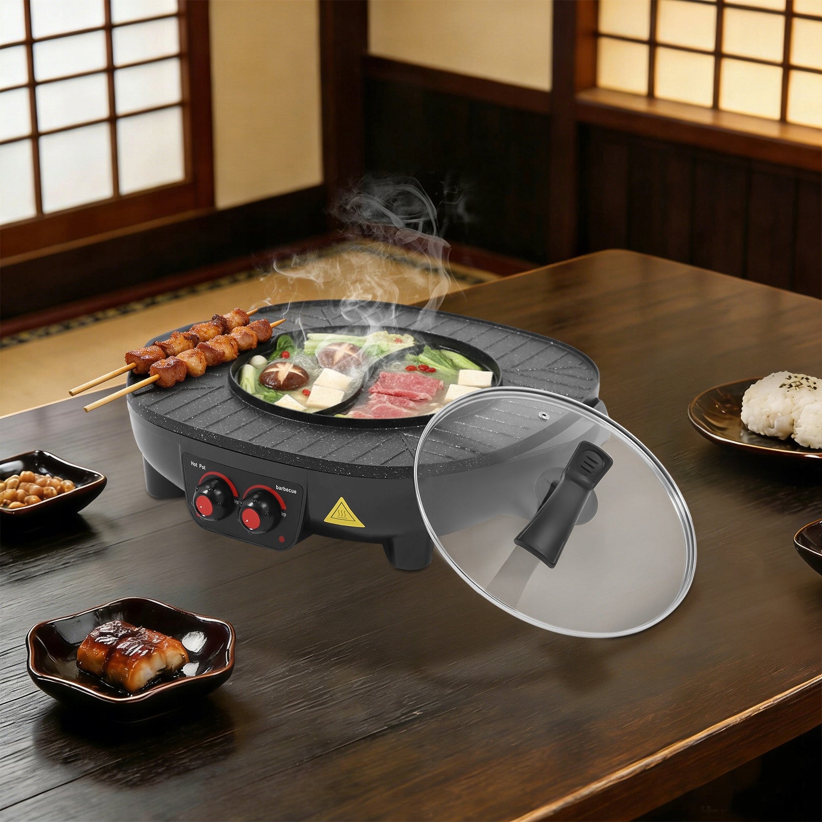 2KW 2-In-1 Multifunctional Integrated Pot Electric Grill Hot Pot With Grill Packaging status original