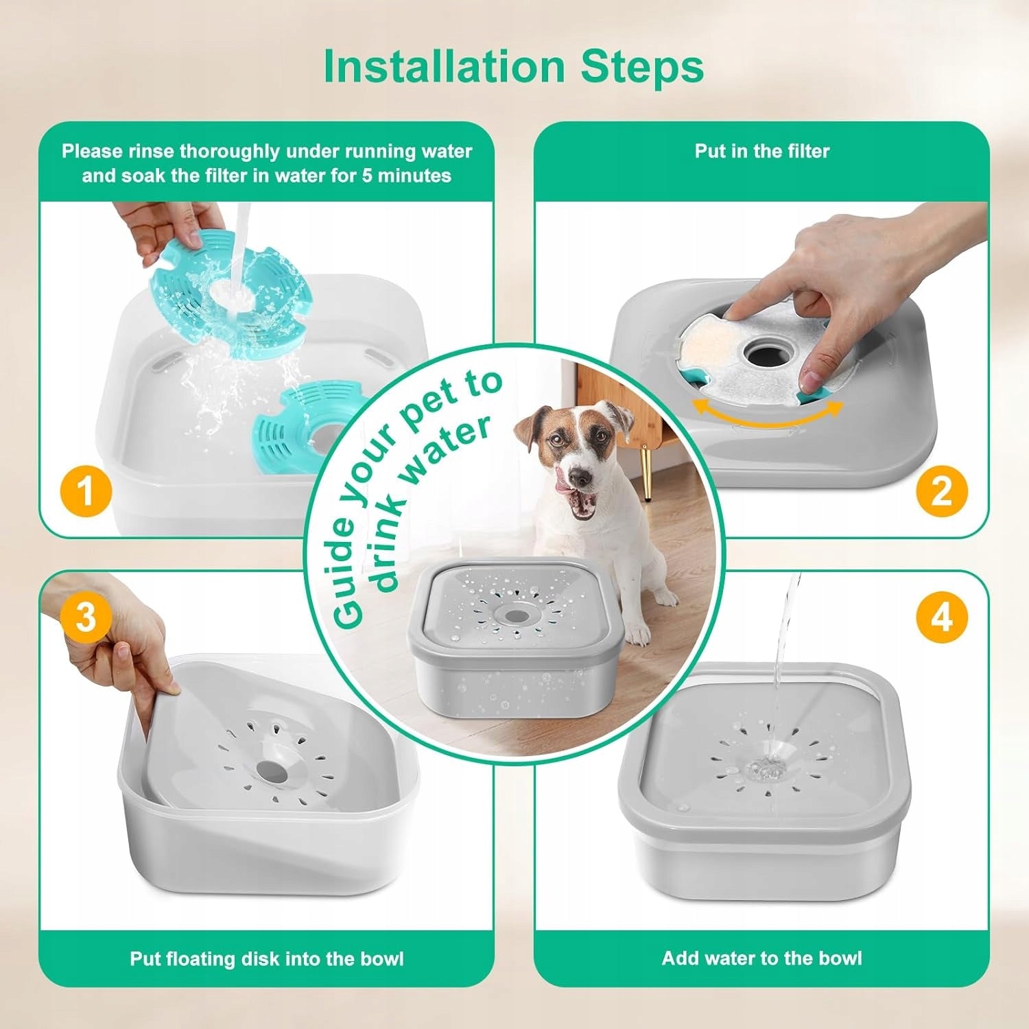 2L DOG BOWL WITH FILTER ANTI-SPILL MUKKELA WATER DISPENSER Color gray